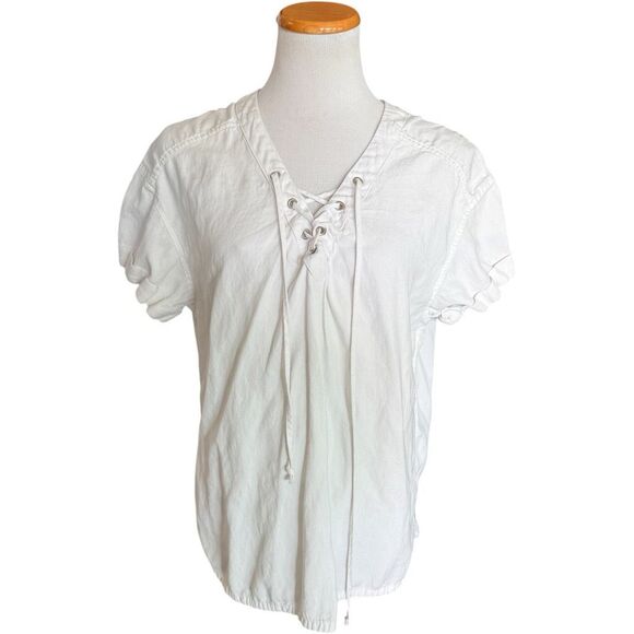Matty M Tops - Womens Matty M Lyocell Linen Lace Up Neckline Top Blouse Shirt - Sz M